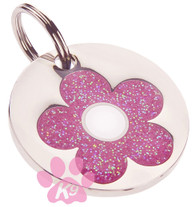 K9 ID Tags in Pink Daisy Glitter