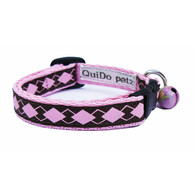 Designer Cat Collar in Brown and Pink Argyle Check