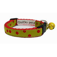 Designer Cat Collar in Green with Red Dots