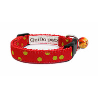 Designer Cat Collar in Red with Green Dots