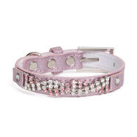 Puppy Angel Wavy Crystal Leather Collar in Pink in L XL