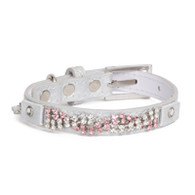 Puppy Angel Wavy Crystal Leather Collar in Silver