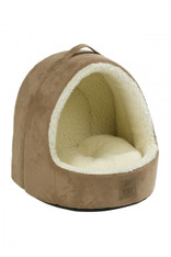 HOP Faux Suede and Sheepskin Hooded Cat Bed