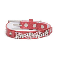 Puppy Angel Wavy Crystal Leather Collar in Red in L