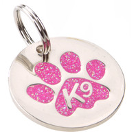 K9 ID Tags in Pink Glitter Paw