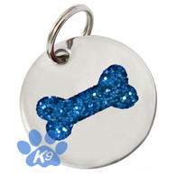 K9 ID Tags in Small Dog/Puppy Blue Glitter Bone