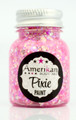  "Pretty in Pink" Pixie Paint is a blend of different sizes of holographic white and pink glitters, silver stars, and various holographic white chunky glitters.  Depending on how the light hits, you can also see shades of purple, gold, green, and copper.    