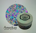 Galaxy Glitter Cream can be applied on top of dry face paint. Great for Glitter Bars