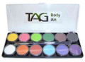 TAG Small Regular Palette. Contains 12 x 10g White, Black, Red, Pink, Yellow, Orange,Brown, Purple, Light Green, Mid Green, Light Blue, Royal Blue.