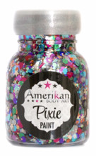 Rainbow Brite Pixie Glitter is a holographic silver base with red hearts, tangerine, gold stars, emerald green, ocean spray, royal blue, and grape soda.