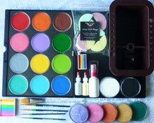 1 x TAG Regular Black 90g & 1 x TAG Regular White 90g
12 x TAG Regular colours in a Professional case- case holds 12 x 32g- Red, Orange, Yellow, Pink, Light Green, Mid Green, Light Blue, Royal Blue, Mid Brown or Regular Brown, Purple or Lilac and your choice of 2 more colours from Teal, Berry Wine, Soft Grey, Golden Orange, Dark Blue, Berry Wine, Powder Blue, Beige or Ivory.
6 Wicked sponges
50g Neon Rainbow and 30g 4 colour Rainbow
2 small Glitter puffer bottles- Holographic Gold or Yellow and Holographic White or Silver
5 Brushes- Roymac round #1, #2, #4, #6 & #12 TAG filbert ( goes with the 30g Rainbow) , 
5 x TAG Pearl 32g -Rose, Green, Orange, Purple & Gold 
Spray water bottle & Brush Wash tub