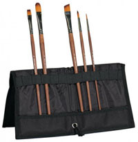 Folding Brush Wallet folds lengthways to protect your brushes in transit, and widthways to serve as an easel while you paint.
