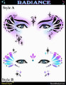 Mehron Airbrush Stencils created by world renowned face and body artist Donna Nowak.  Use these templates with LUX Airbrush makeup for quick and easy professional looking designs every time.  These professional quality templates are washable and re-usable.  5-styles to choose from - Peanut, Queen A-Nura, Sweet Pea, Voodoo & Radiance.