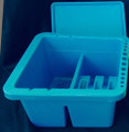 Square blue brush wash tub with 3 sections 