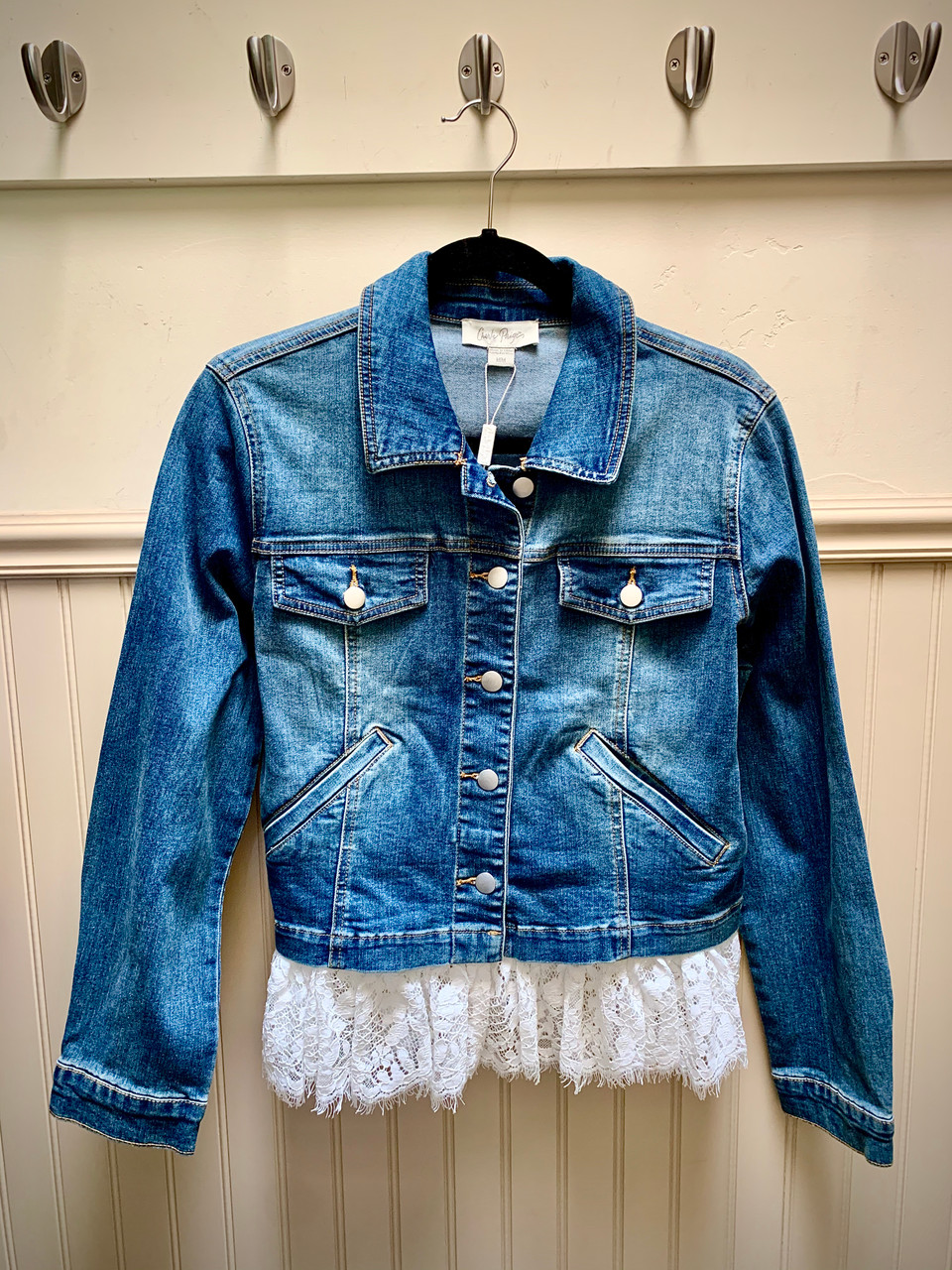 This denim statement jacket is elevated by glittering rhinestone fringe  accent to make any casual look instantly glamorous - a sta… | Jackets,  Clothes, Denim jacket