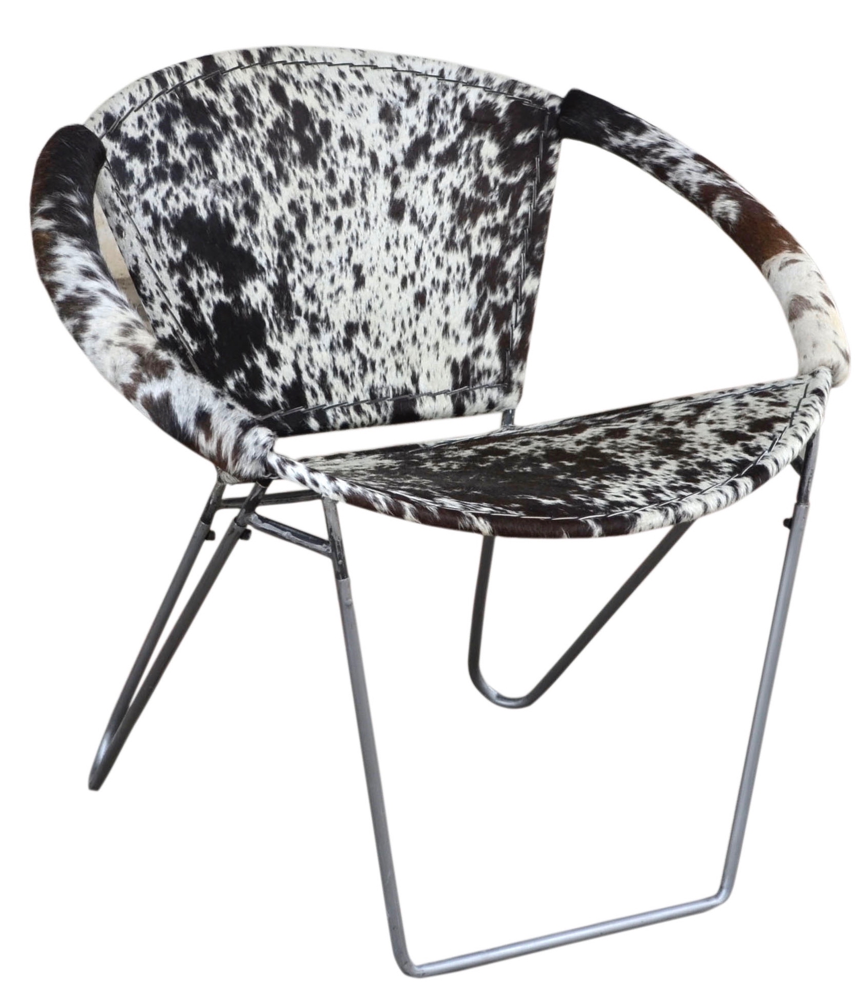 Modern Cowhide Armchair Ulla In Black White With Silvered Base