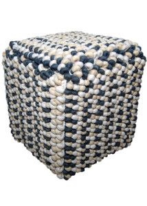 WILLA Square Wool Pouf in Off-White, Sand and Charcoal Pattern