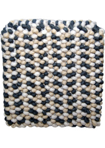 WILLA Square Wool Pouf in Off-White, Sand and Charcoal Pattern