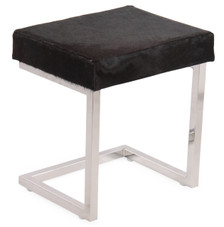 COCO Rectangular Chocolate Brown Cow Hide Stool on Silver Metal Base