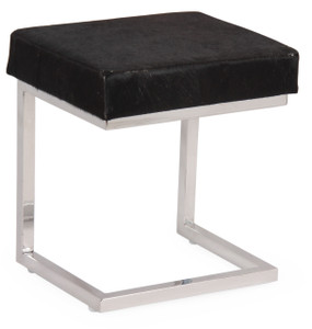 COCO Rectangular Chocolate Brown Cow Hide Stool on Silver Metal Base