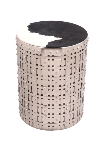 COWGIRL Round Silver Accent Table with Cowhide Top