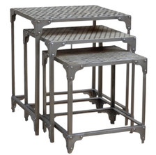 HILO Antiqued Nesting tables in white & black with Silver Stand.