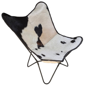 Foreign Affairs Home Decor Ulla Modern Cowhide Armchair in Black and White with Silvered Base
