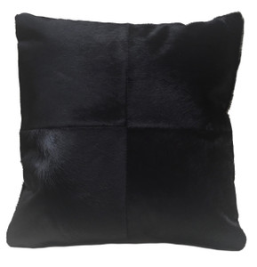 Angus square black cowhide pillow, double sided leather.