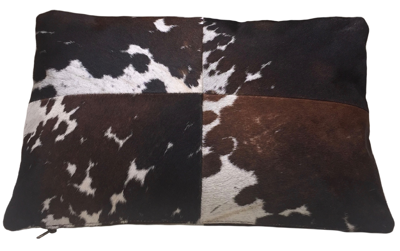 Brown White Rectangular Cowhide Pillow Dexter