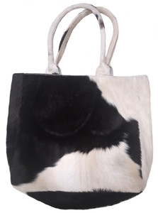 Luxurious Tote Bag HEIDI in Black & White Cowhide