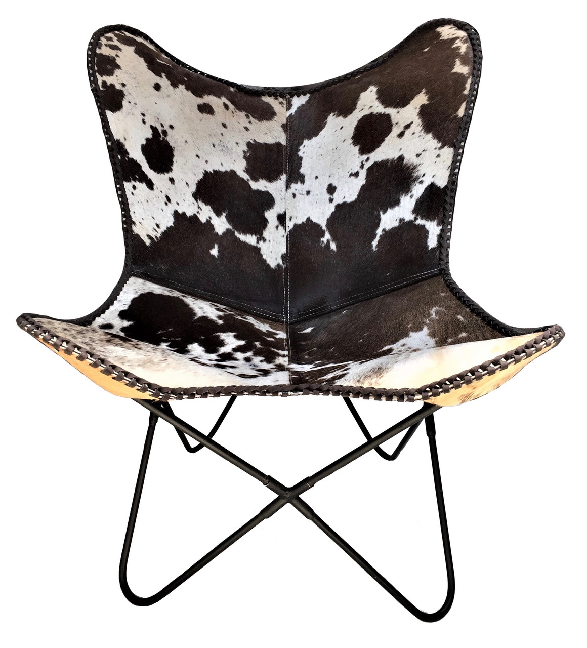 Foreign Affairs Home Decor Ulla Modern Cowhide Armchair in Black and White with Silvered Base