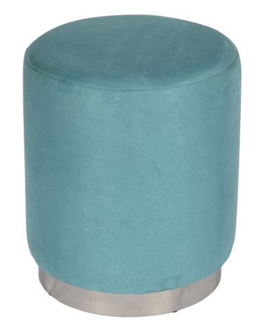 GILDA Pouf in Dusty Teal Velvet with Silvered Metal Base