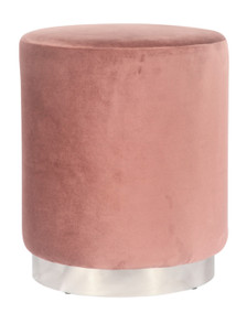 GILDA Pouf in Stylish Rose Velvet with Silvered Metal Base