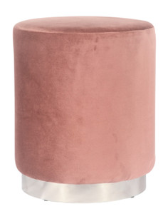 GILDA Pouf in Stylish Rose Velvet with Silvered Metal Base