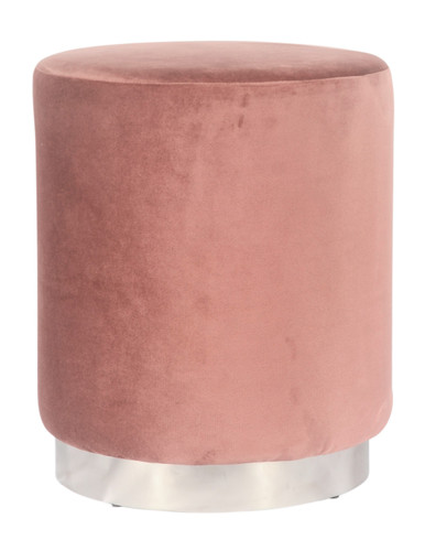 GILDA Pouf in Stylish Rose Velvet with Silvered Metal Base