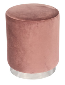 GILDA Pouf in Stylish Rose Velvet with Silvered Metal Base