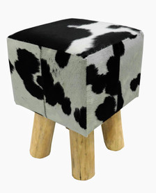 Square Stool BECK in black & white cowhide