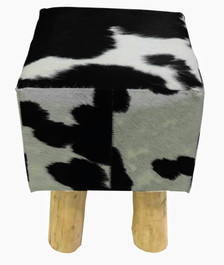 Square Stool BECK in black & white cowhide