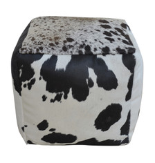 EDO square cowhide pouf ottoman in black and white
