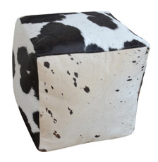 EDO square cowhide pouf ottoman in black and white