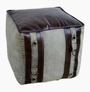 LUNA square canvas and leather pouf