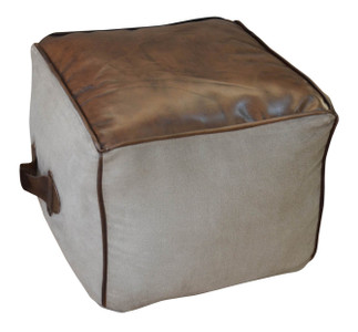 NARA Canvas and Leather Pouf