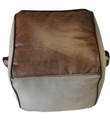 NARA Canvas and Leather Pouf