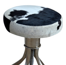 TANGO round extendable bar stool in black and white cowhide