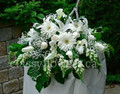 Medium size white sympathy flower arrangement 