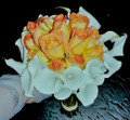 White mini calla lilies bouquet with peach roses