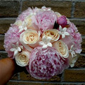 Hand Tied Bridal Bouquet With Pink Peonies, Stephanotis And Roses