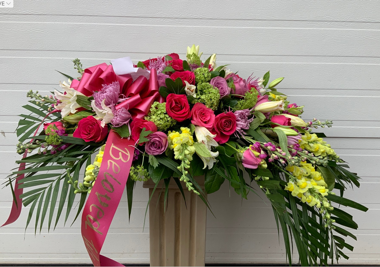 Premium Casket Spray With Mixed Bright Flowers - Classy Flowers