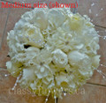 Pure White Roses,Tulips, Hyacinths With Pearl Spray Bridal Bouquet 