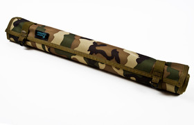 PhorMat is made of durable, heavy gauge, waterproof polyester and measures 24 x 57 inches/610 x 1450mm. The mat rolls up into approximately 2.5 inches by 24 inches/64 x 610 mm. Please note the camo is no longer available due to supply issues. It is made with the same quality fabric but in forest green.